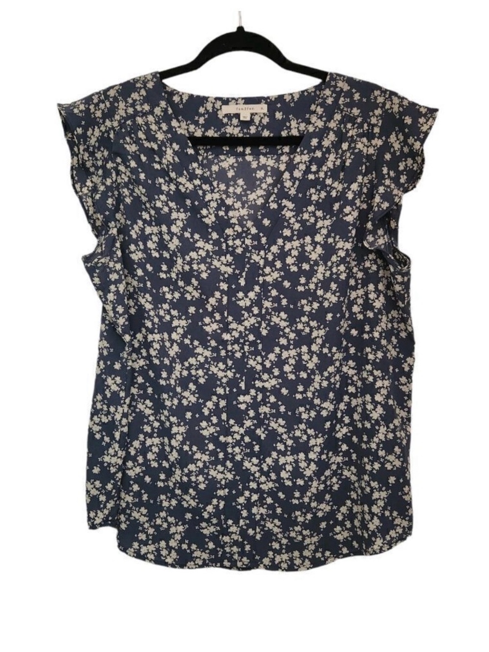 Fun 2 Fun Womens V-Neck Ruffle Cap Sleeve Floral Patterned Blouse Size XL